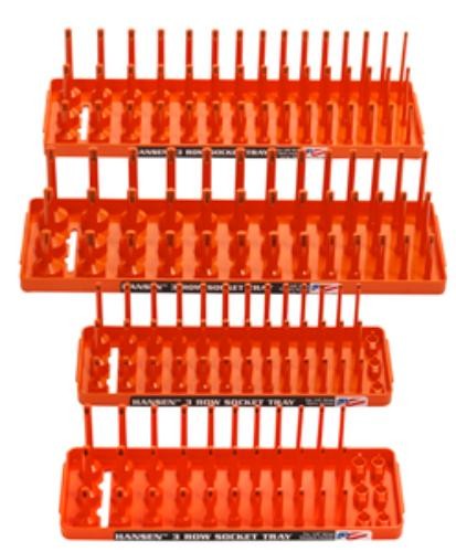Hansen Global 92005 Xorange 4 Pack 3 Row Socket Holders 1/4" And 3/8" Drives