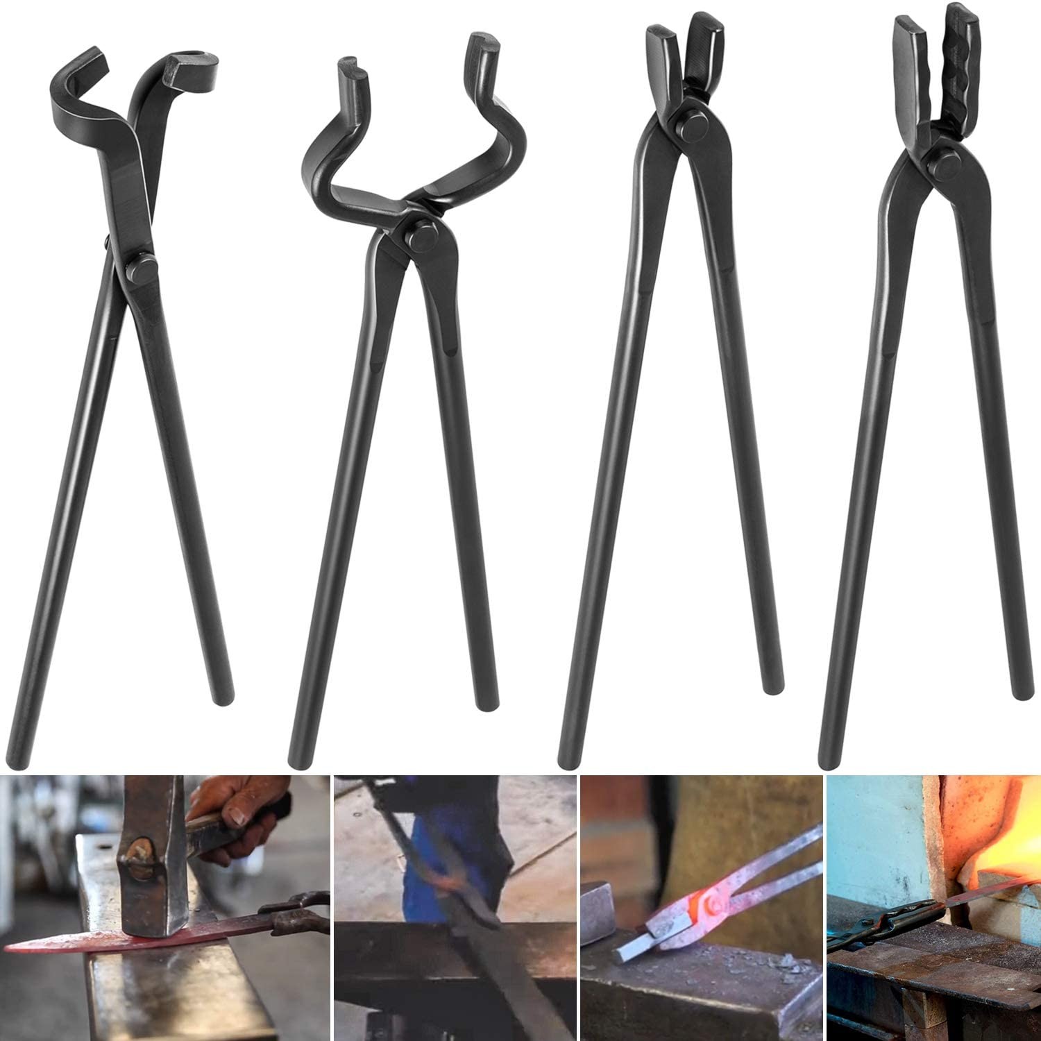 4Pcs Knife Making Tongs Set Bladesmith Blacksmith Knife Tong Anvil Vise Forge