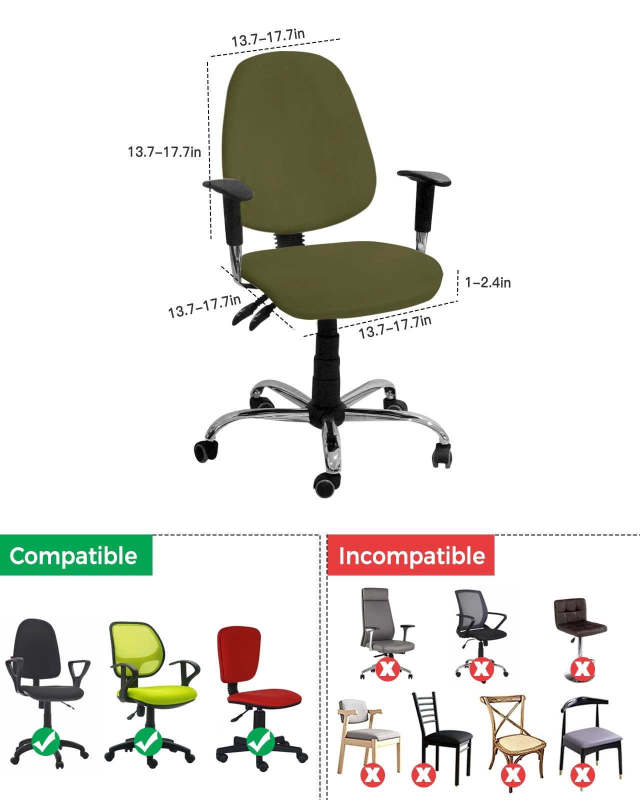 Office Chair Covers Stretchable Solid Color Dark Olive Green Split Computer D...