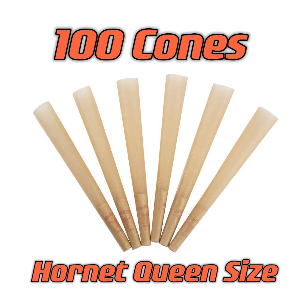 100 Cones Queen Size Authentic Hornet Organic Hemp  Rolled Cone W/Filter Tips