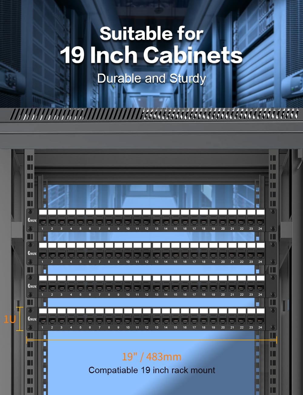 24 Port Patch Panel Cat6 Keystone Patch Panel 1U EC Listed UTP with Smart Cab...