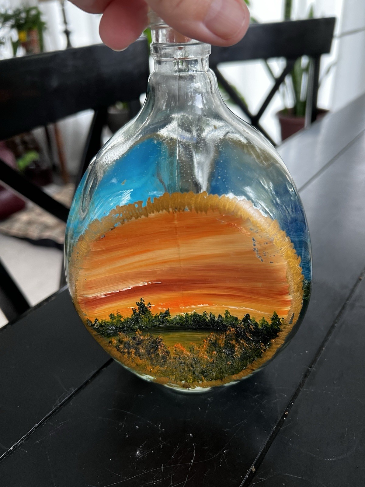 Hand Painted Three Sided Vintage Glass Haig & Haig Scottish Whiskey Bottle