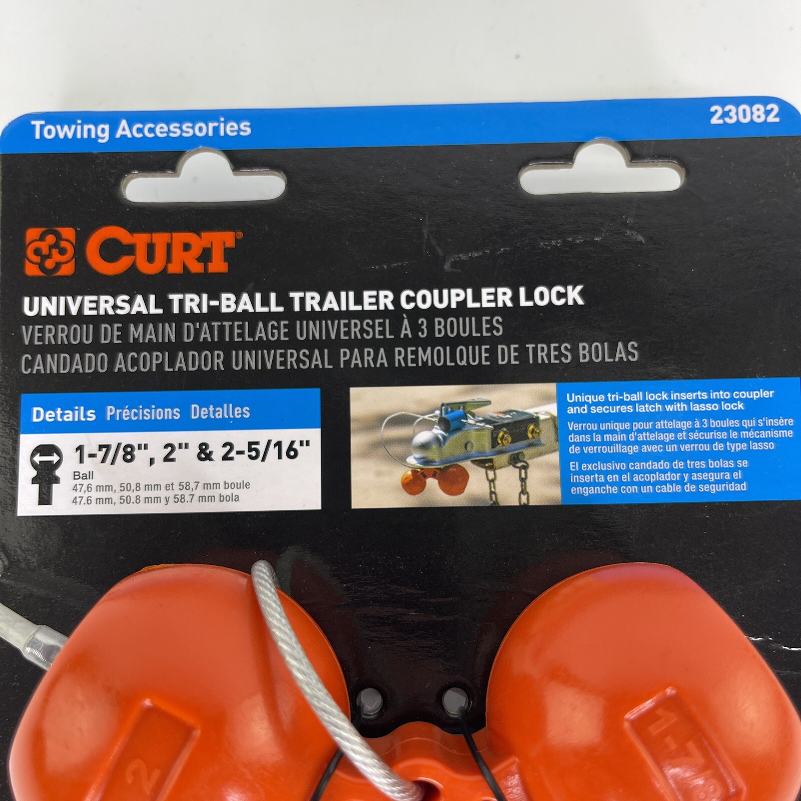 Curt-Universal Tri-Ball Trailer Coupler Lock, Fits 1-7/8", 2", 2-5/16"