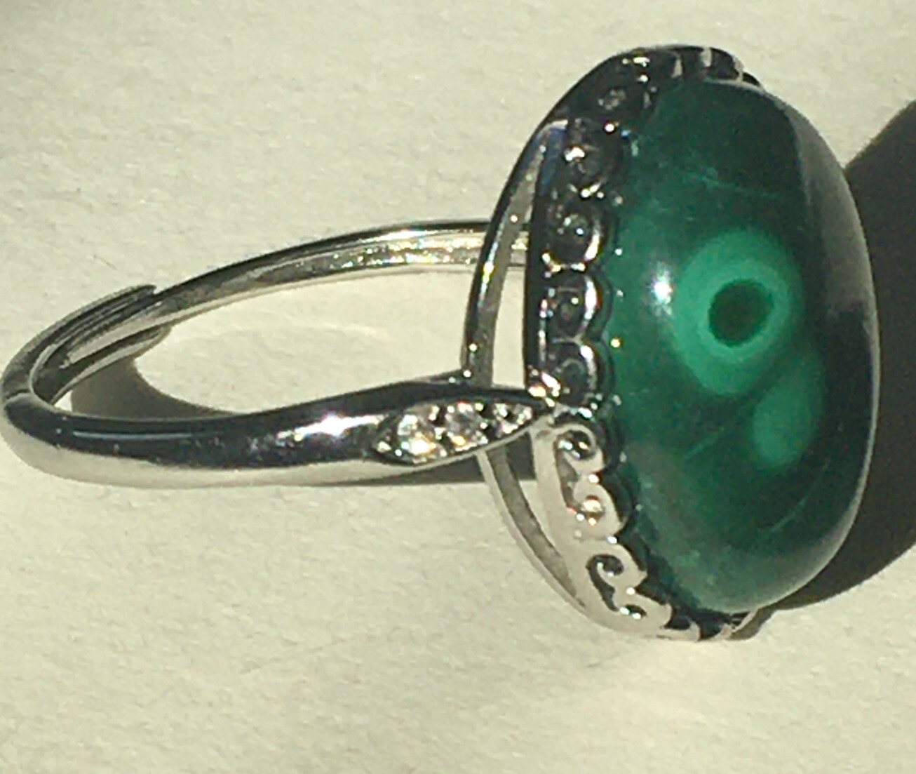 malachite ring S925 adjustable to size 6,7, 8 & 9
