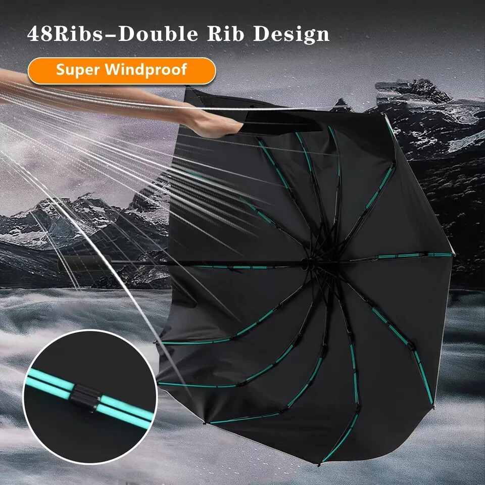 Lantusire Large Double-Ribs Umbrella Automatic Folding Umbrella-Black-NEW
