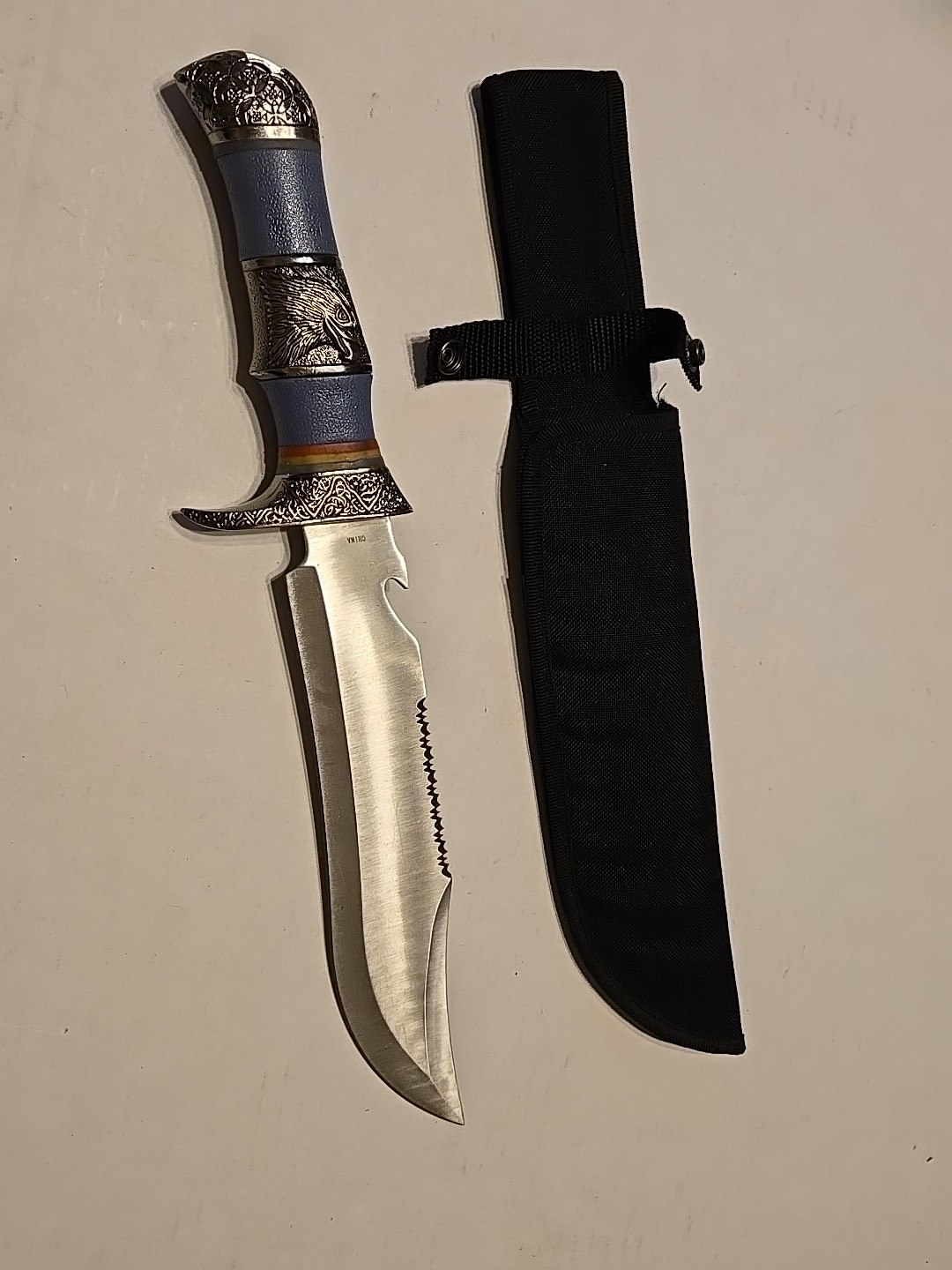 Hunting/Camping Knife with Eagle Accent and Sheath 15 In, 9 In Blade Pre-owned
