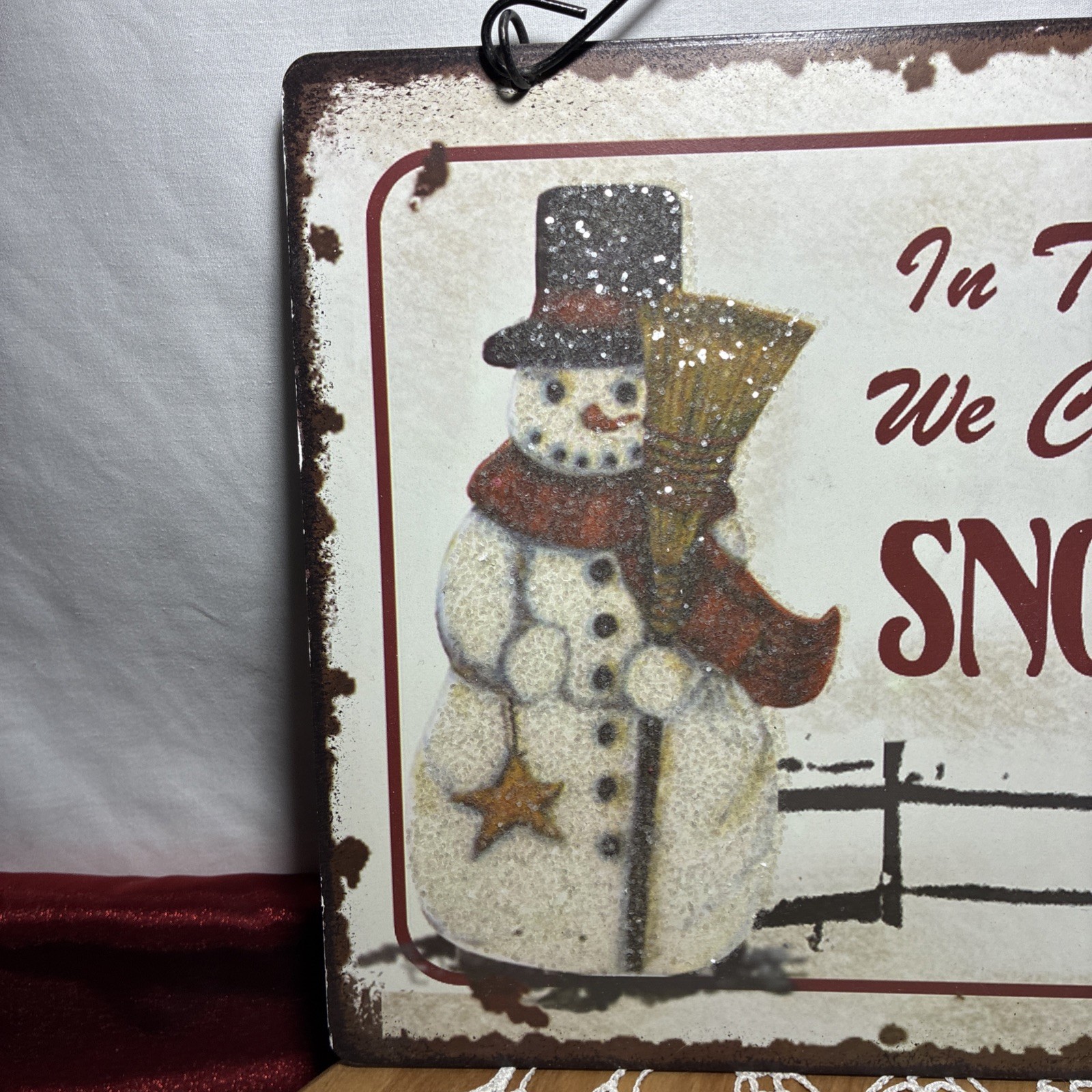 Rustic Christmas Tin Hanging Wall Snowman