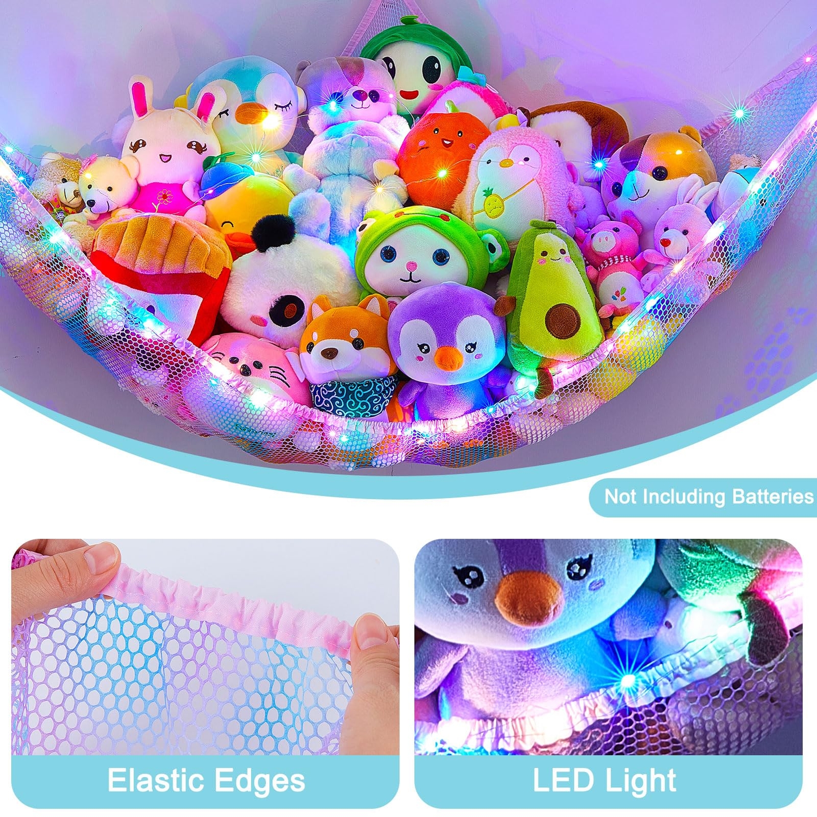 Stuffed Animal Net Or Hammock With LED Light Hanging Toy Net Hammock For Stuff