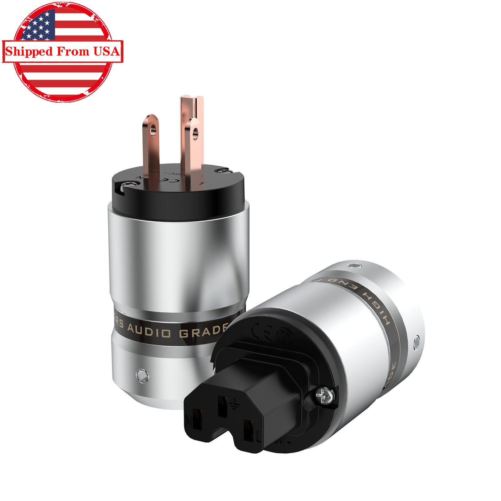 1Pair Red Copper Plated US Power Plug + IEC Connector for HiFi Audio Power Cable