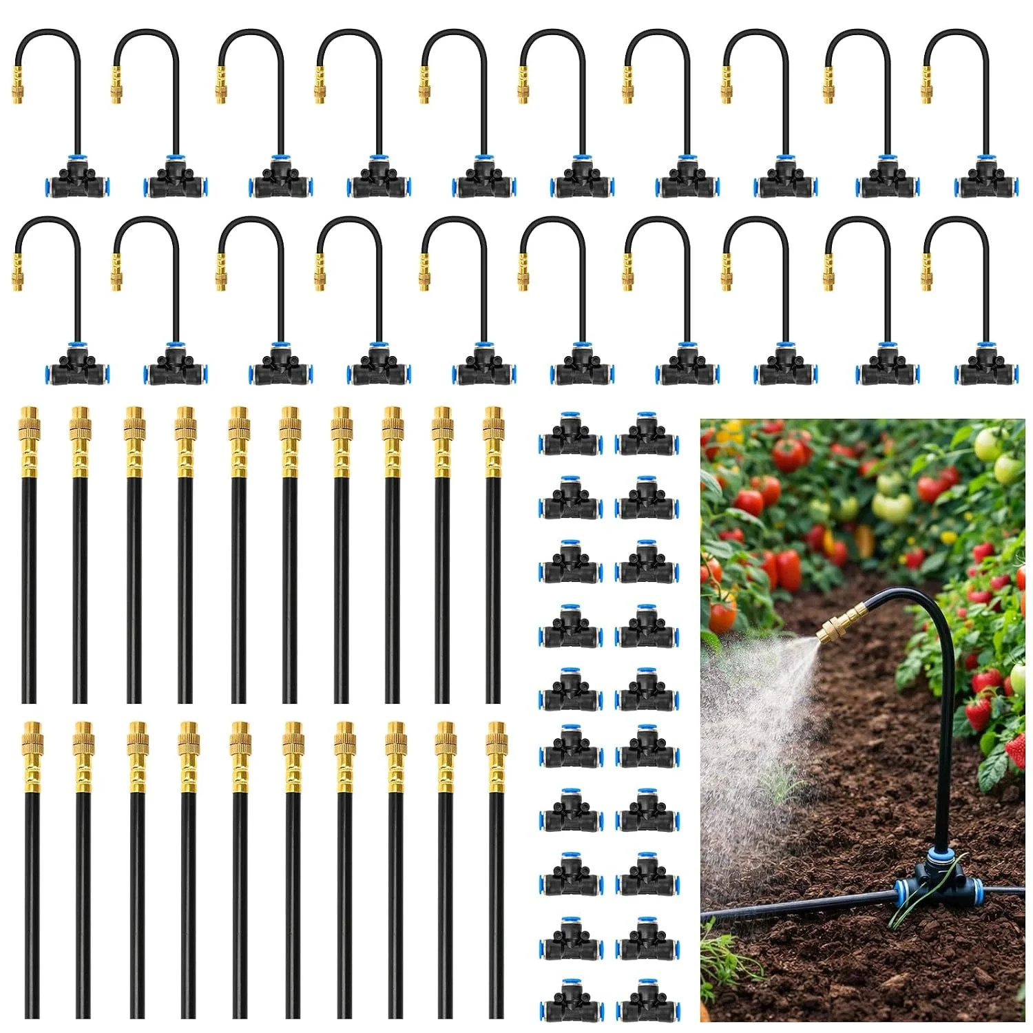 20pcs 360° Adjustable Drip Irrigation Nozzles for 1/4" Drip Irrigation Tubing, O