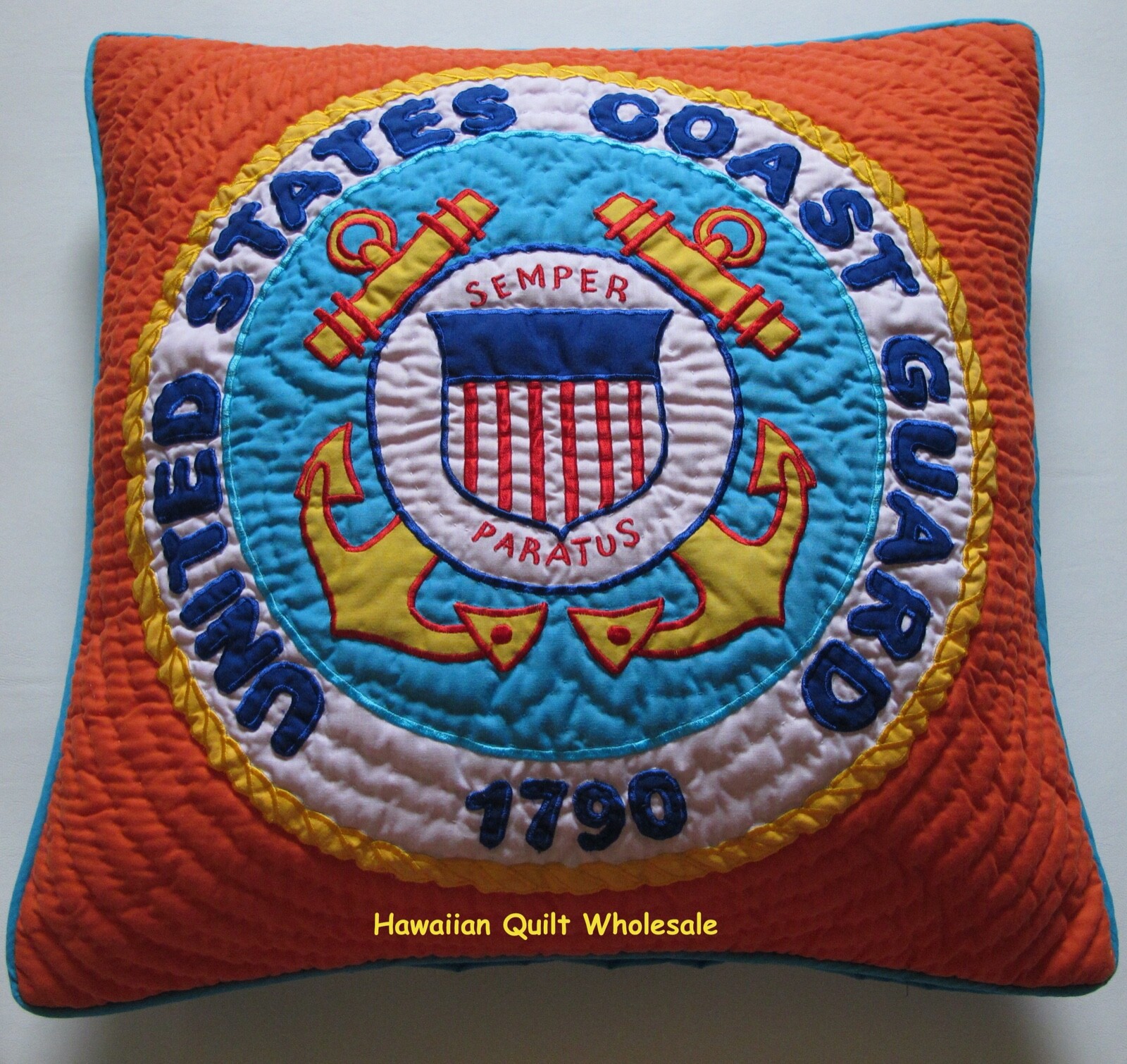 COAST GUARD PILLOW COVER CUSHION hand quilted/machine embroidered