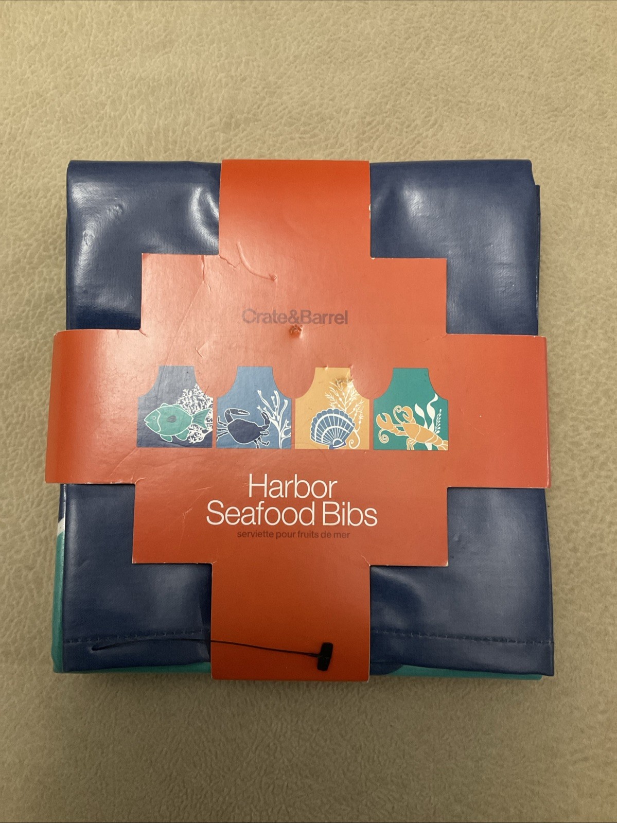 NWT! Crate & Barrel Harbor Seafood Bibs (Set of 4) Reusable And Sustainable