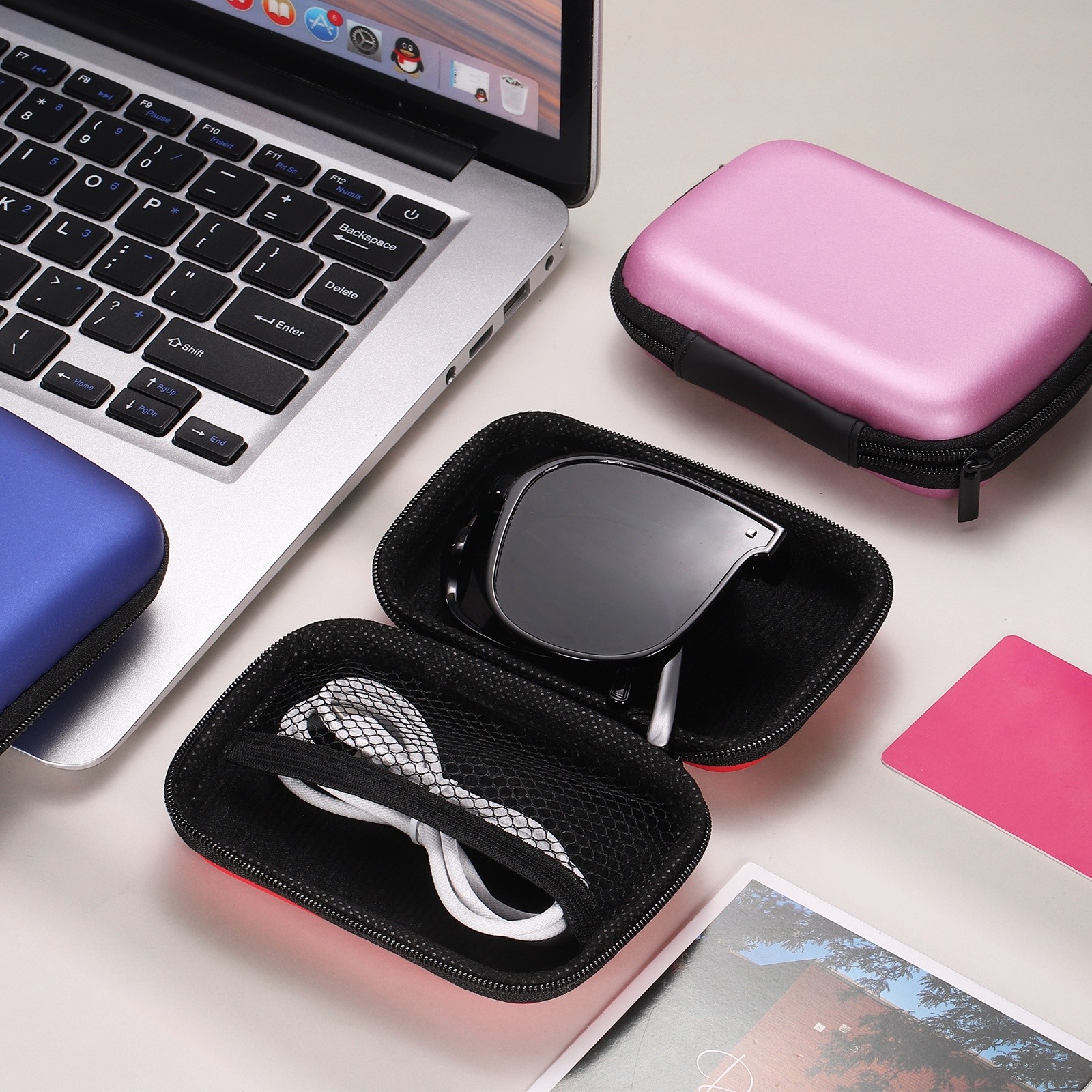 2Pcs Protective Travel Case Dark Blue Rectangle Small Hard EVA Case