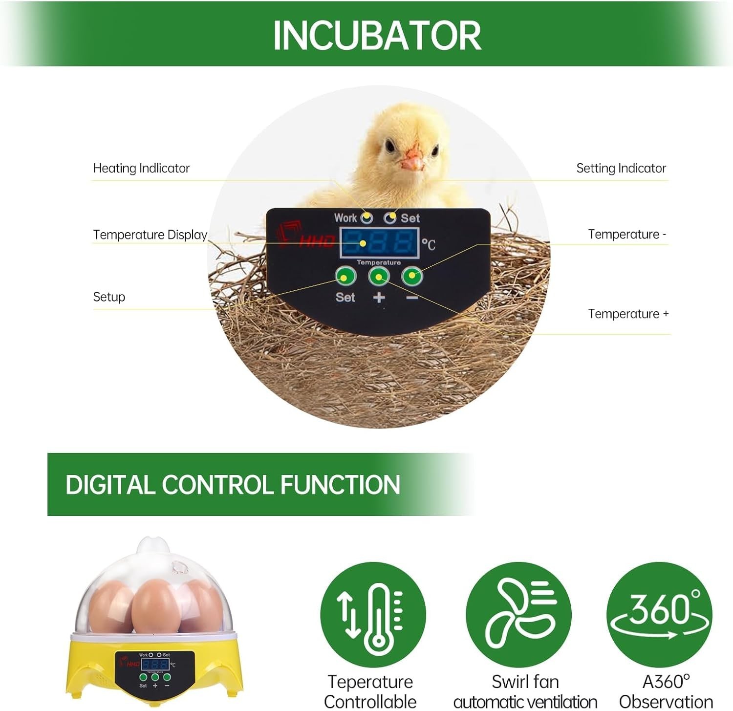 Incubators for Hatching Eggs, Egg Incubator with Automatic Egg Turning and Humid