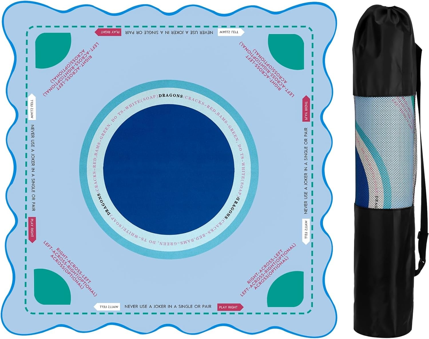 Scalloped Mahjong Mat Table，31.5 x 31.5 Inch Noise Reduction Anti-Slip Mahjong