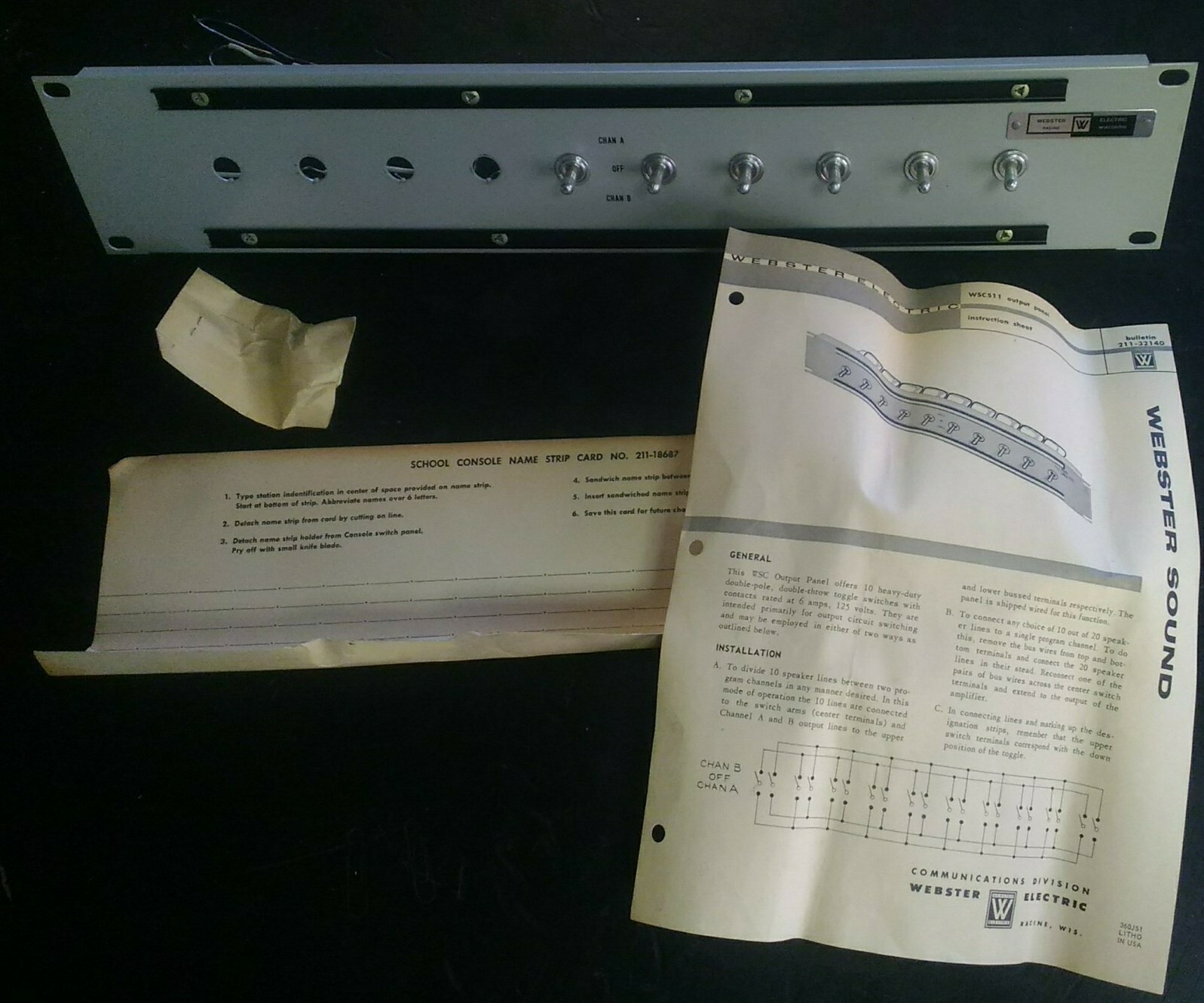 Webster WSC 511 Intercom Public Address Channel Pgm Switch Panel School Console