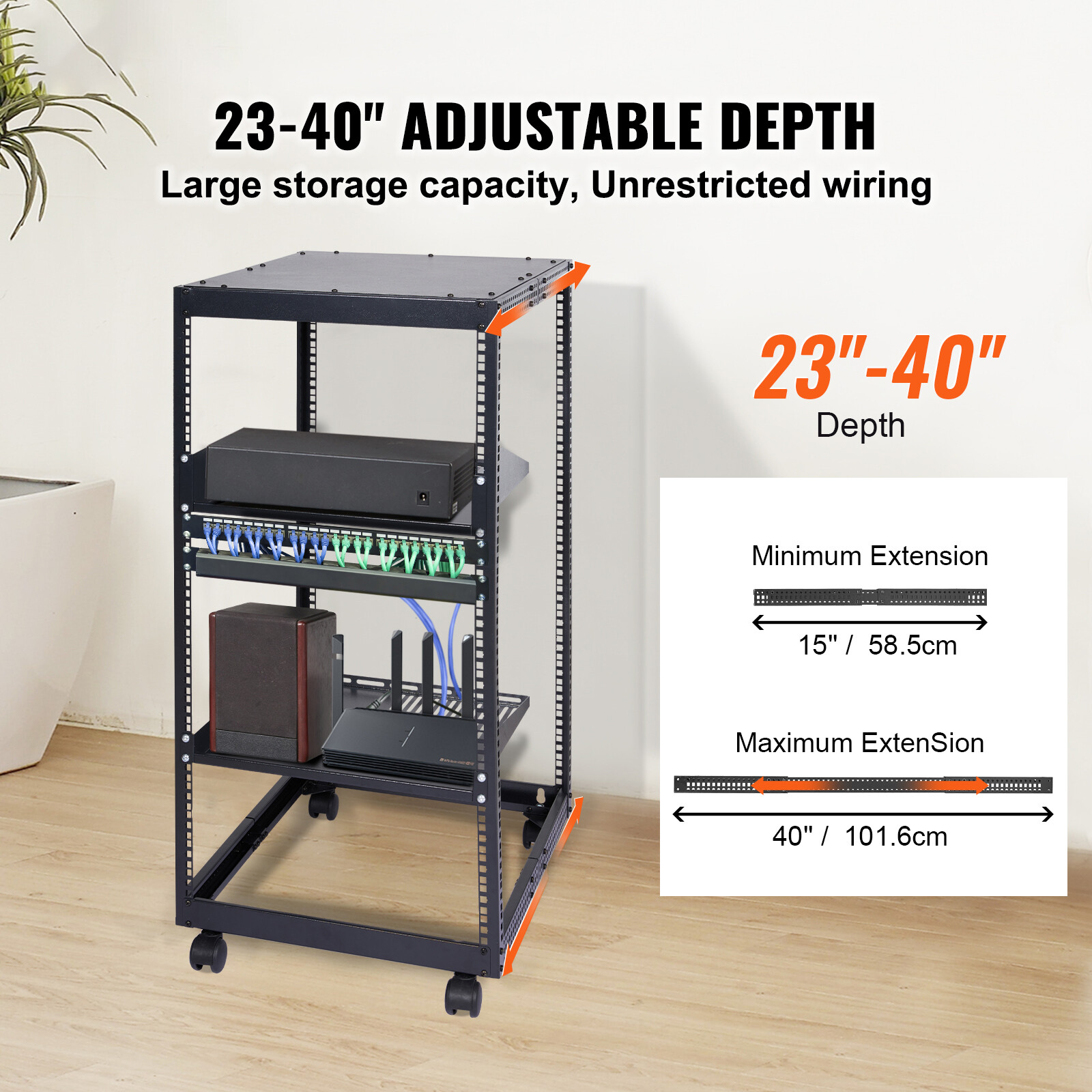 20U 4 Post Open Frame Server Rack Network Enclosure 23''-40'' Adjustable