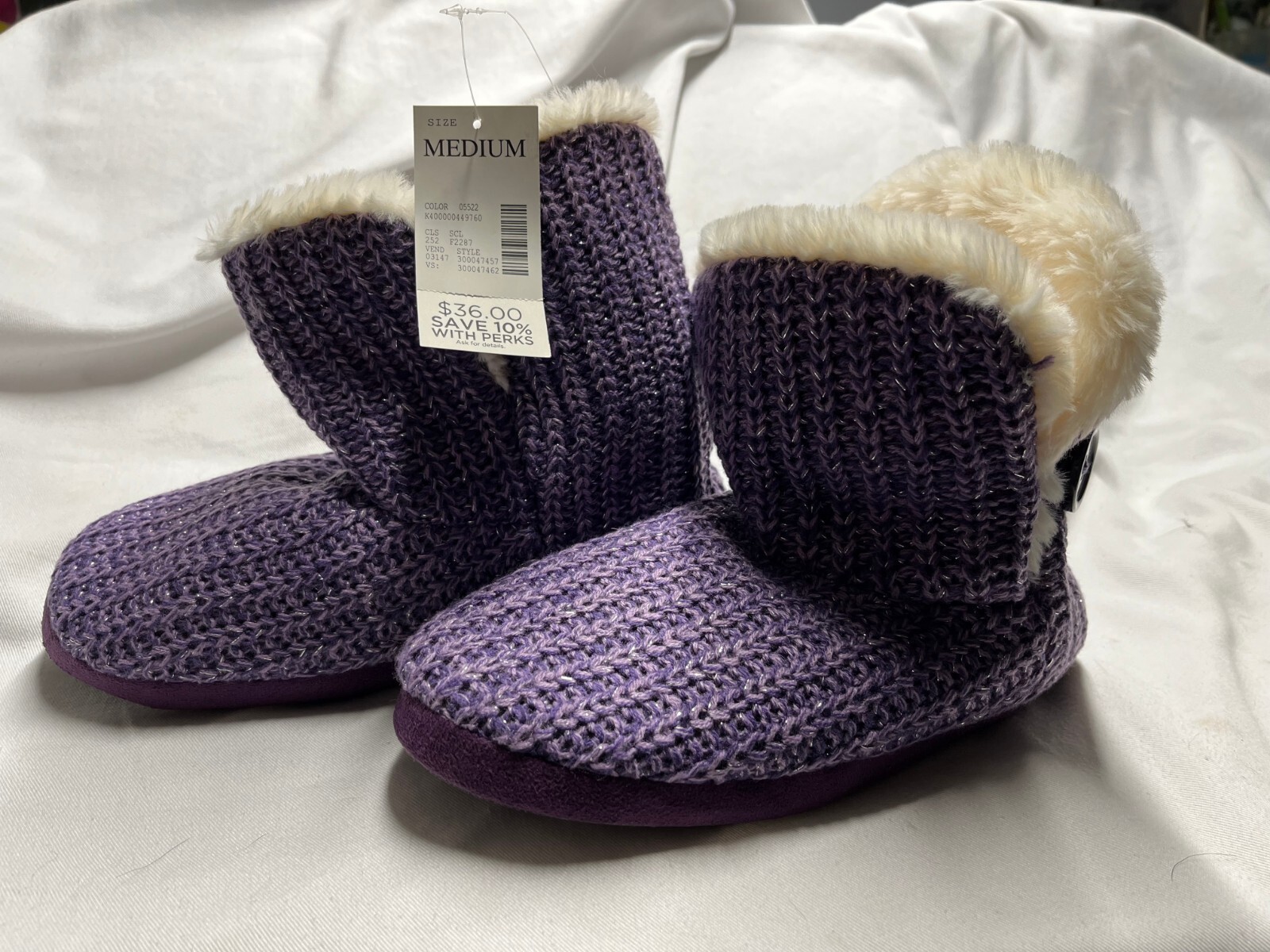 Catherines Purple House Slippers / booties- Size 8W/9W