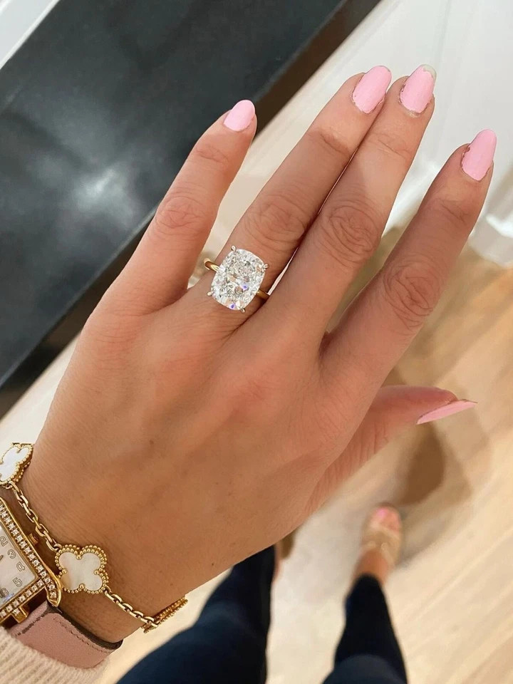 4.20 Ct Moissanite Cushion Cut Solitaire Wedding Ring 14K Yellow Gold Plated