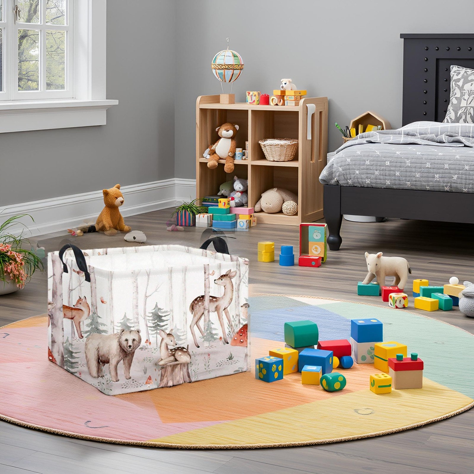 Rectangular Woodland Animal Basket Kids Baby Storage Basket Cute Storage Bin ...