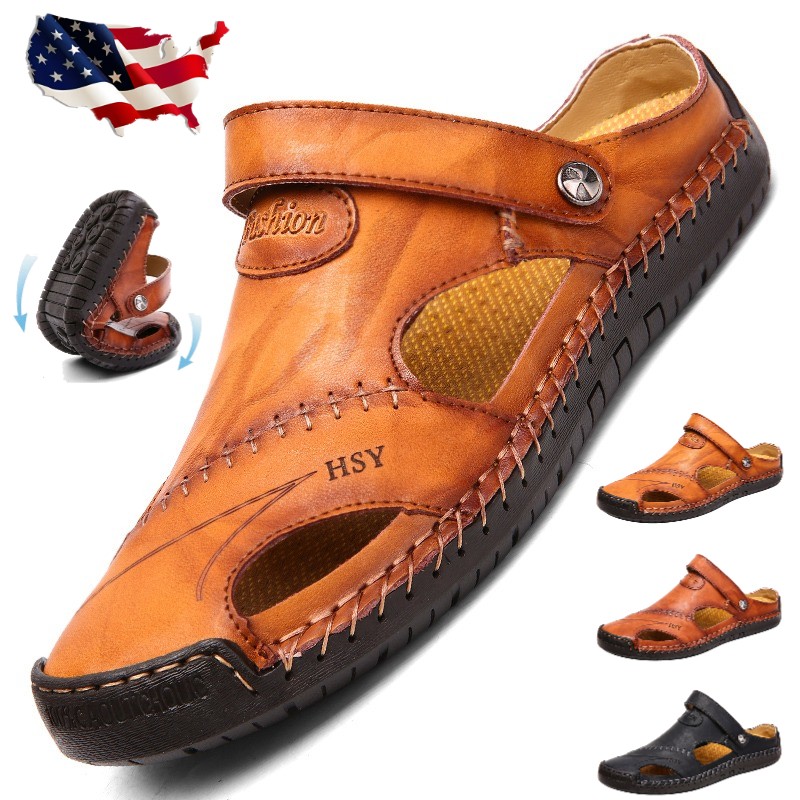 Mens Summer Sandals Casual Leather Shoes Outdoor Beach Breathable Casual Shoes