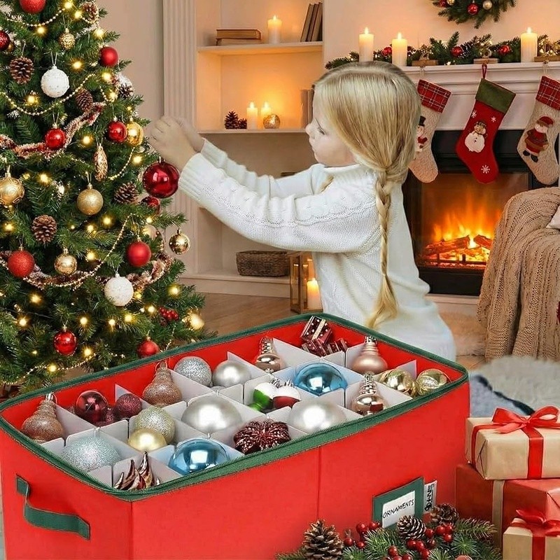 Ornament Storage Box W/ Customizable Dividers Durable Design Easy Organization