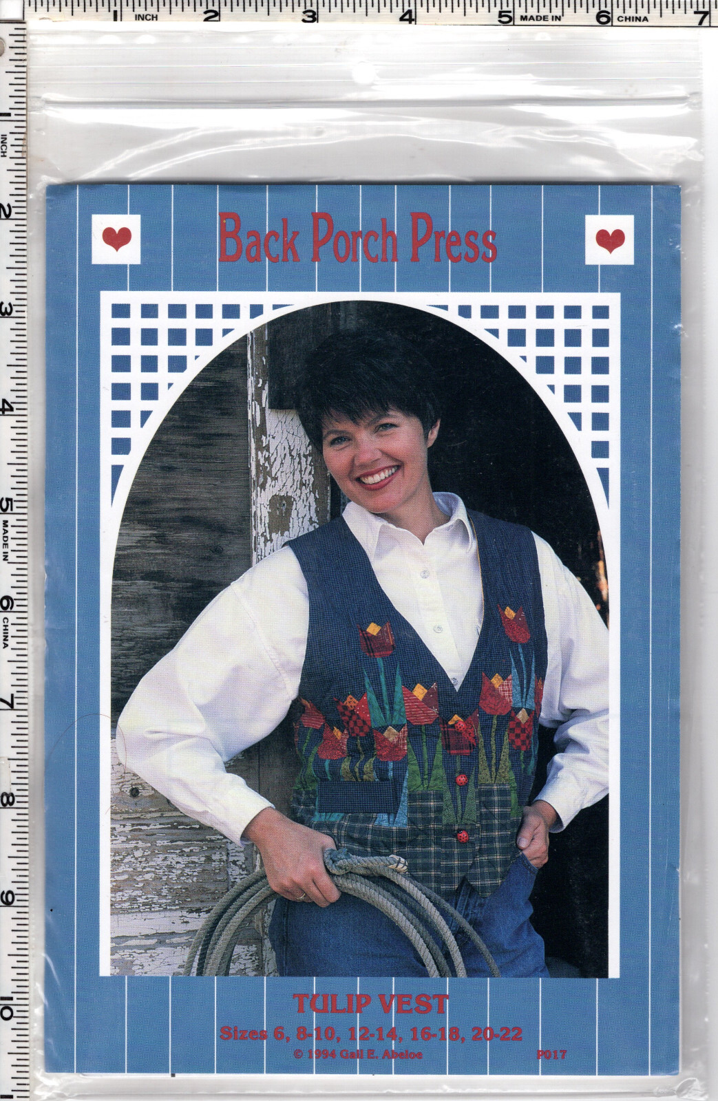 "Tulip Vest" ©1994 Back Porch Press Sewing Appliqué Craft Pattern # P017 XS-XL