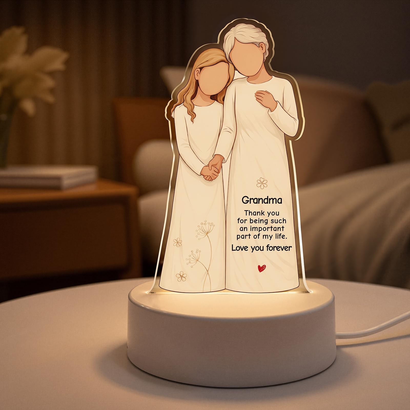 Birthday Gift for Grandma - 3 Color Night Light for Grandma, Acrylic LED Lamp...