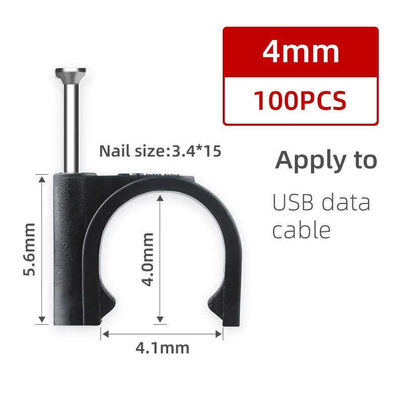 100PCS round Cable Wire Clips 4Mm 6Mm 8Mm 10Mm Management Electrical Cord Tie Ho