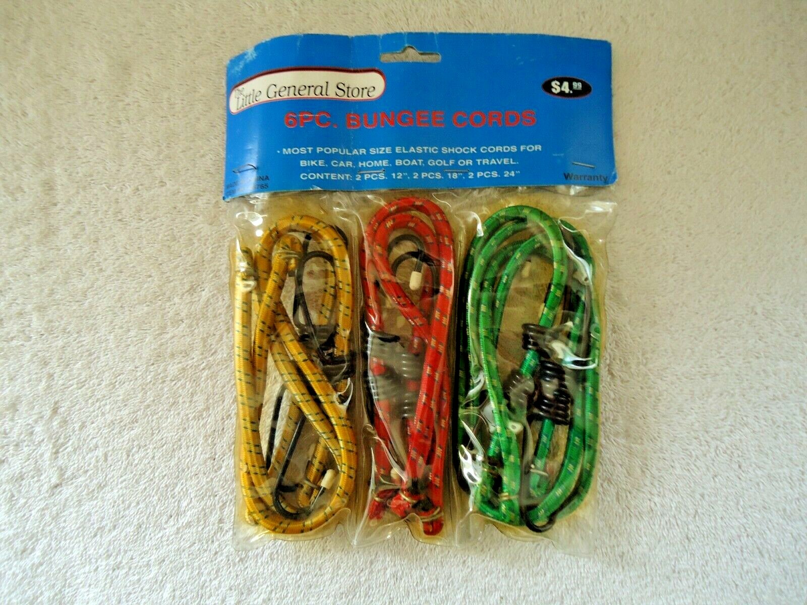 " NIP " The Little General 6 Piece Bungee Cord Set (2) 12" (2) 18" (2) 24"