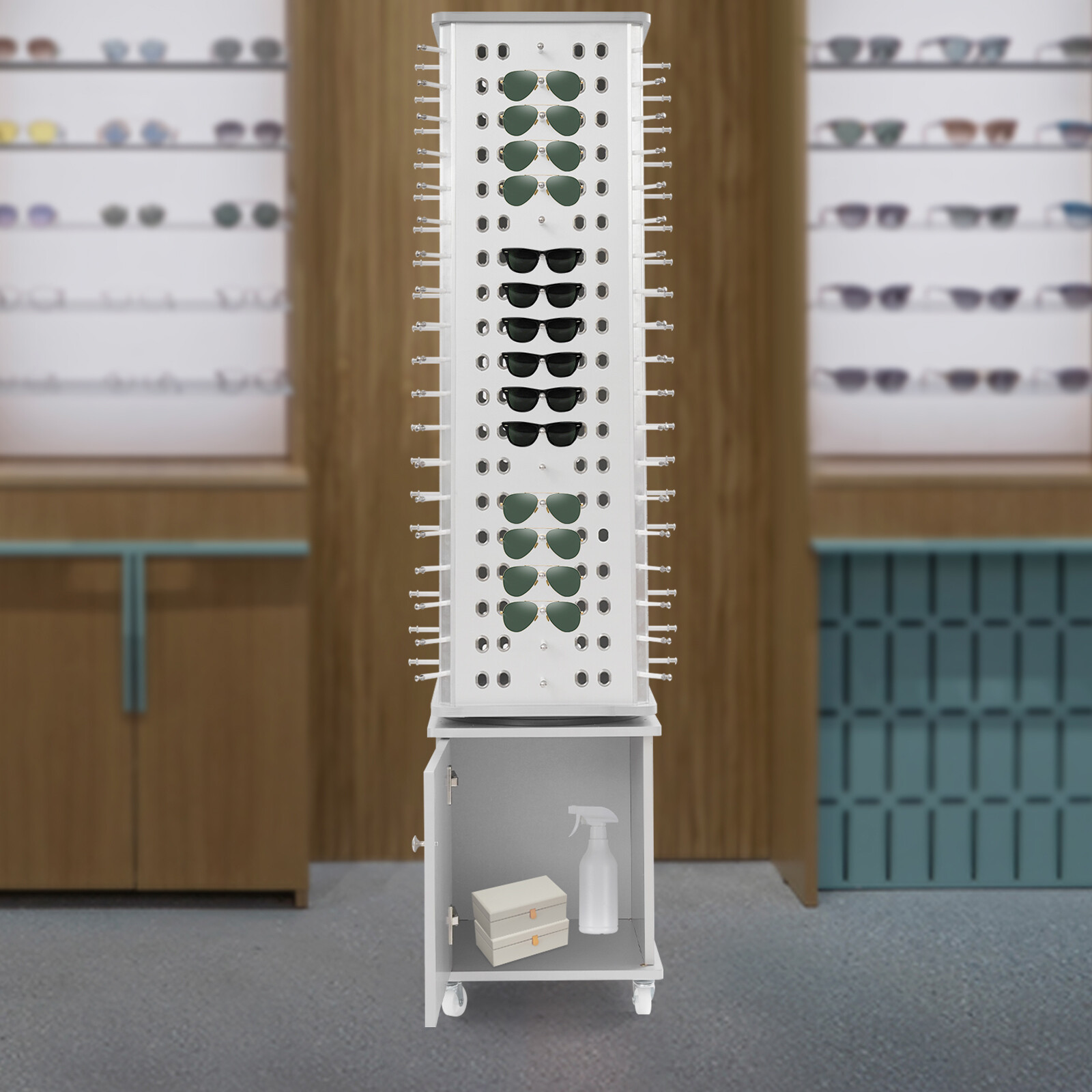 152pcs Eyeglass Display Stand with Box Floor Stand 4 Sides Holder Sunglass Rack