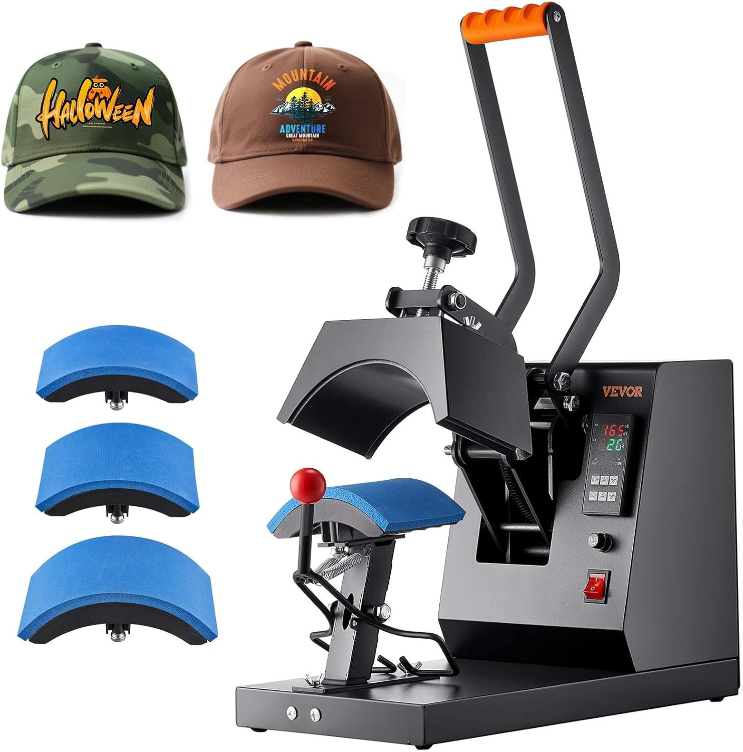 4-In-1 Heat Press Machine for Hats with 6X3Inches Curved Teflon-Coated Heat Plat