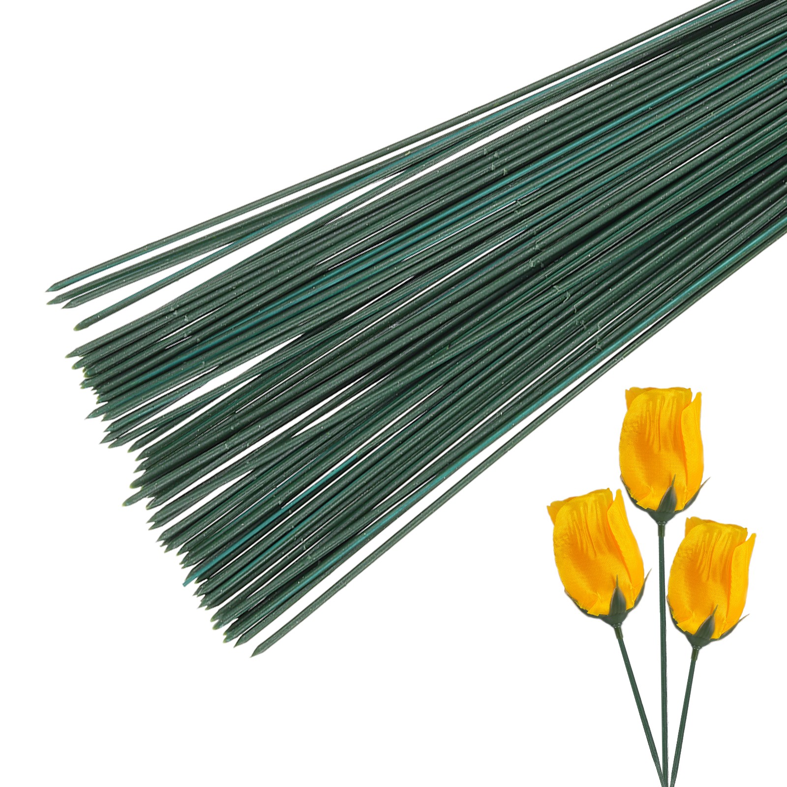 100 Pcs Floral Stem Wire 12" Floral Wire Artificial Flower Rod Green