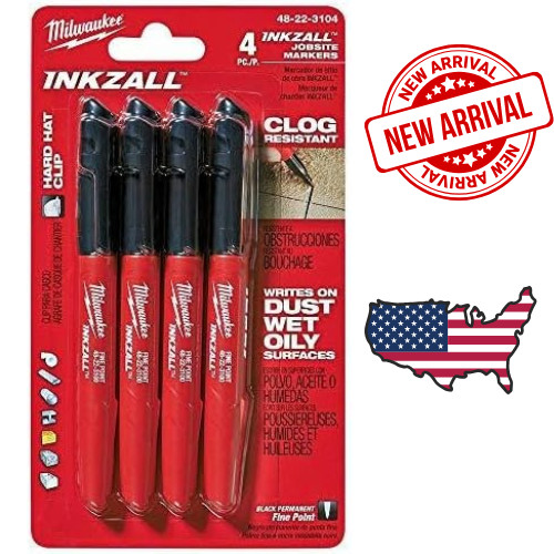 Milwaukee 48-22-3104 Inkzall Point Marker, Fine 4-Pack (Black)