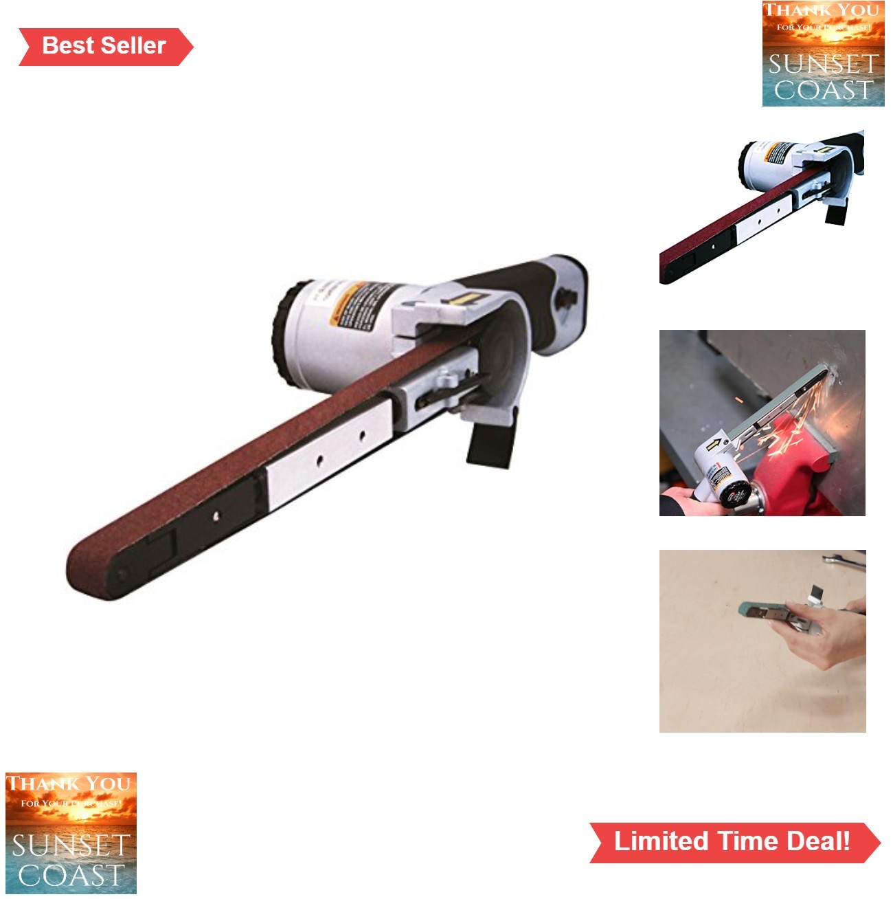 Air Belt Sander 1/2 x 18 Inch 0.5HP Variable Speed 3 Belts Included Spot Weld