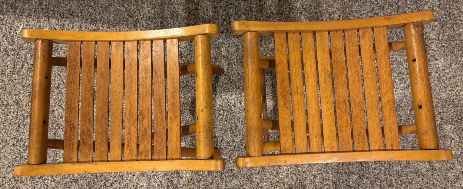 Set of 2 VTG Nevco Yugoslavia Wooden Slat Folding Camp Stool MCM