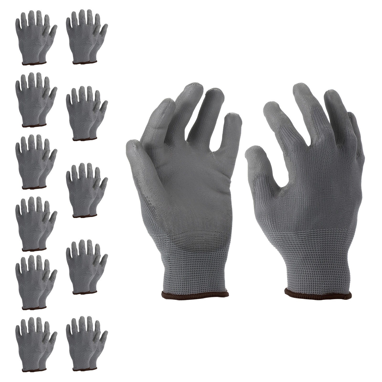 12 Pair Safety Work Gloves PU Coating Medium Working Glove with Grip, Gray