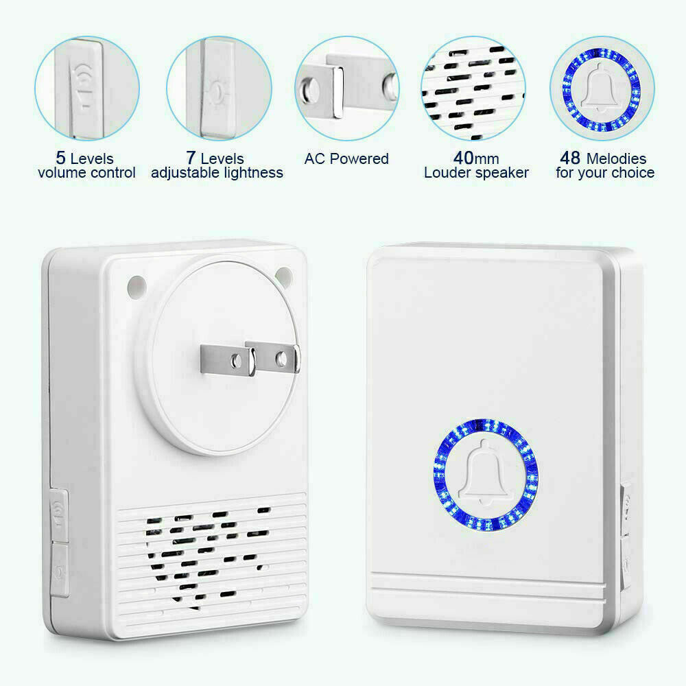 Wireless Door Open Chime Magnetic Entry Alert 48 Tune LED Flash Security for Dog