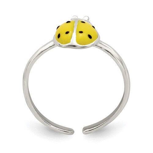 Polished Enamel Yellow Ladybug Toe Ring - Solid Sterling Silver Open Adjustable