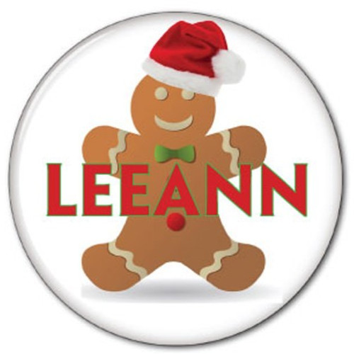 CHRISTMAS GINGERBREAD MAN BUTTON PERSONALIZED STOCKINGS OR GIFTS PIN BACK  3"