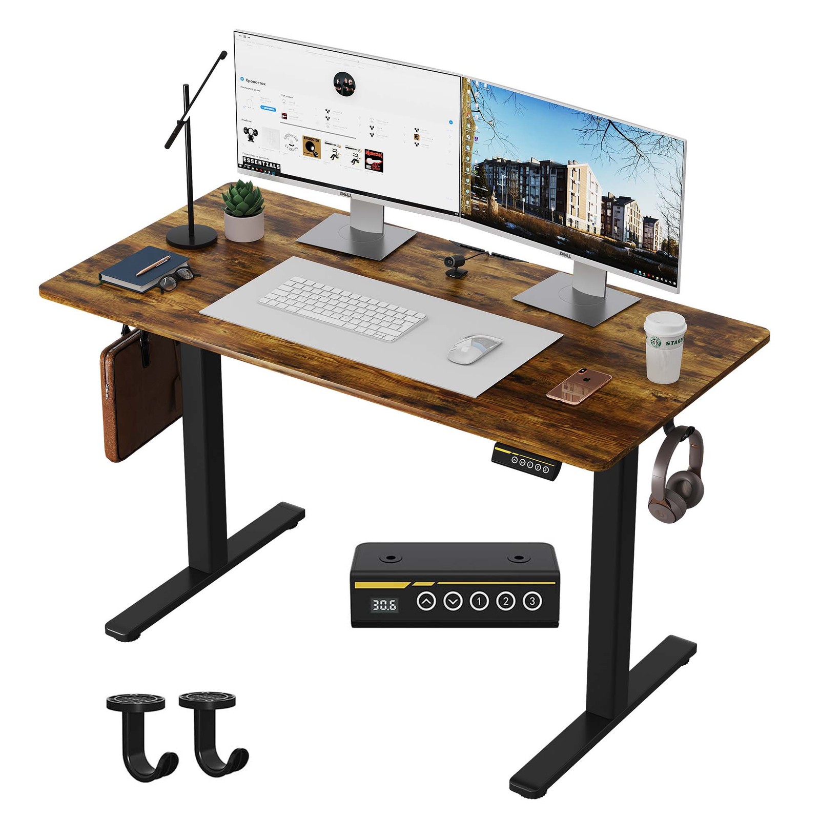 48"×24" Brown Electric Height Adjustable Standing Desk, Computer Workstation