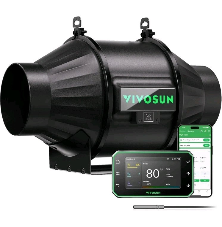 VIVOSUN T4 4" Inline Duct Fan & Temperature Humidity Controller, E42A+ WiFi App