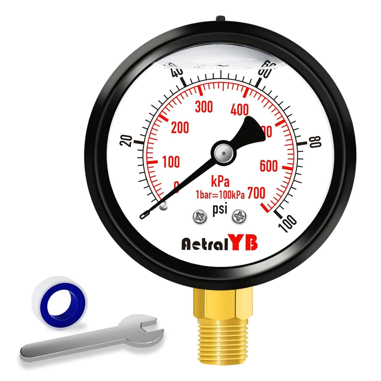 Water Well Pump Liquid Filled Side Lower Mount Pressure Gauge 0 to 100 PSI