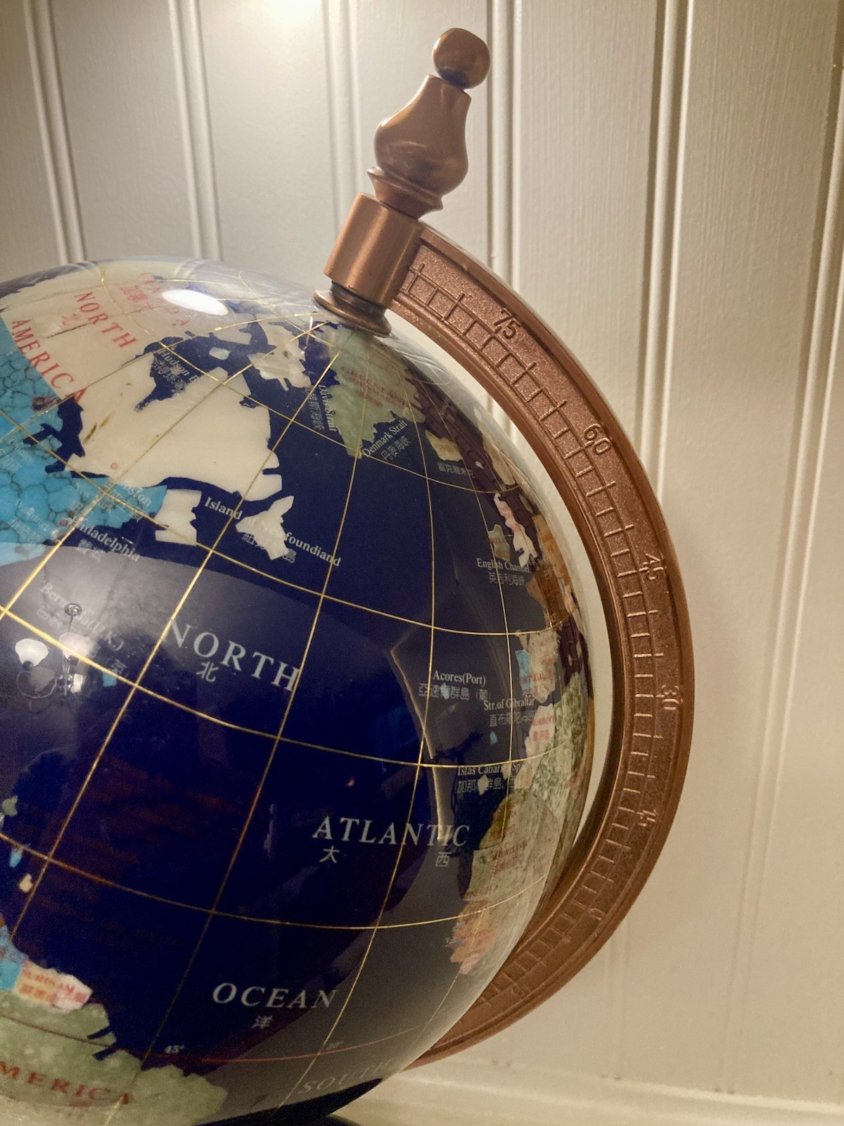 Blue Lapis Lazuli 17” Gemstone Table Top Globe W/ Copper Stand