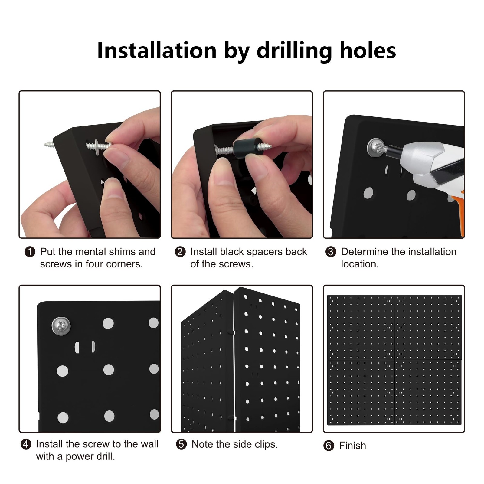 Black Pegboard Panels 4Pc ABS Wall Organizer Craft Garage Kitchen Workshop
