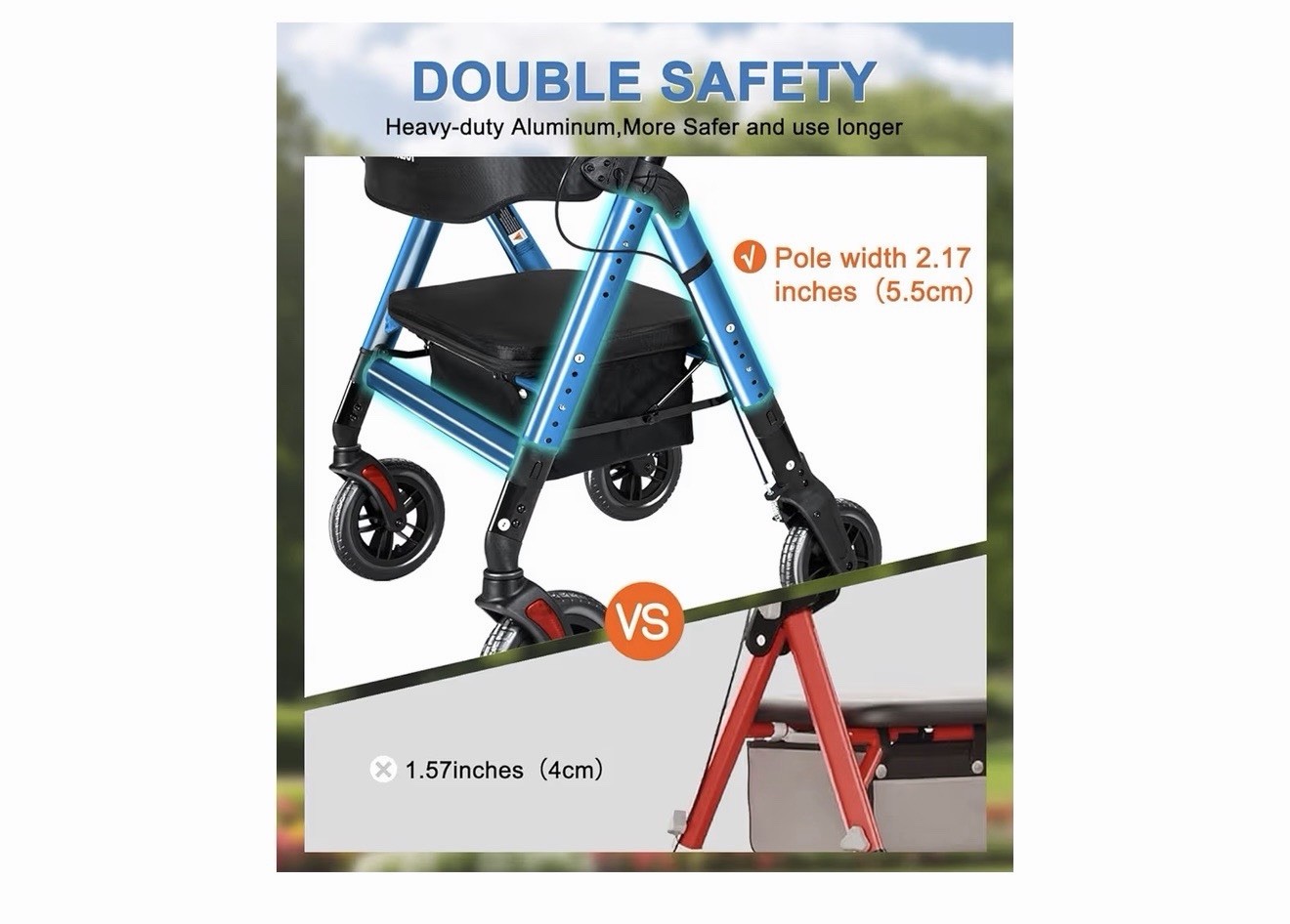 Rollator Walker with Seat,450Lb Rolling Walker Extra-Wide Heavy-Duty Rollator