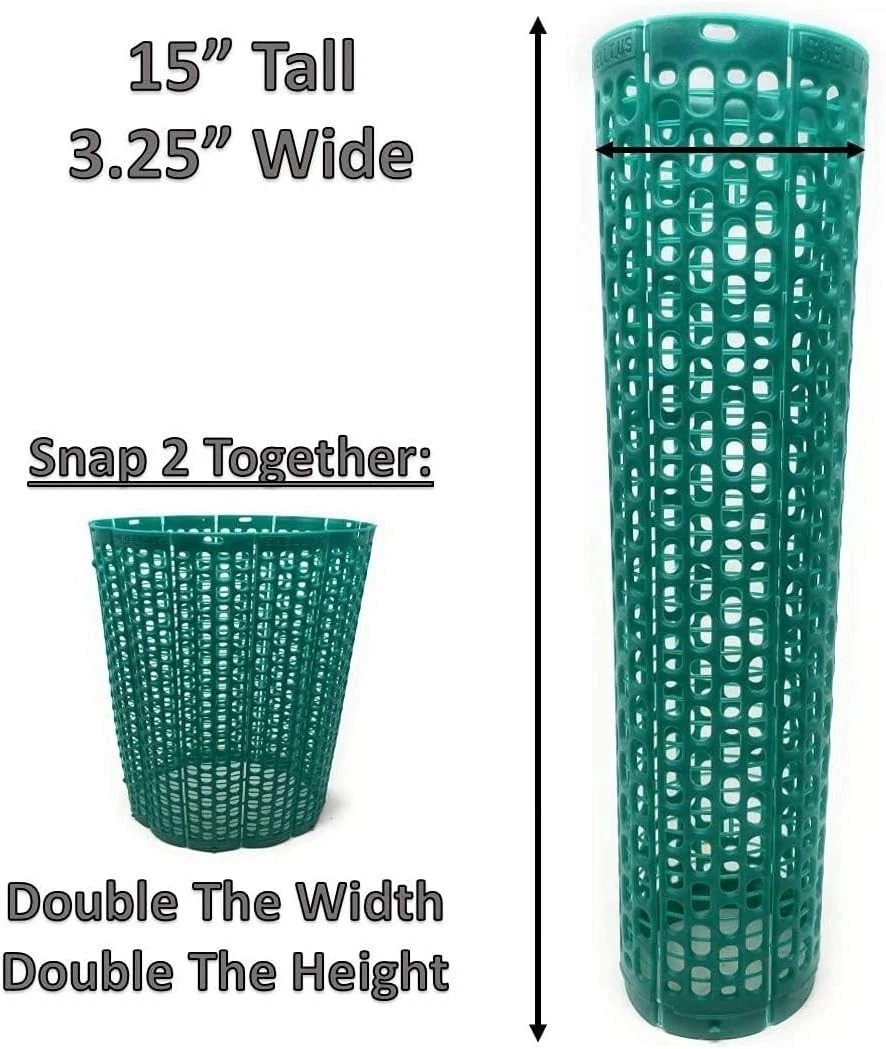 Tall 15" Green Tree Trunk Guards, 60pc, Stackable, Airflow, Weed Eater Proof