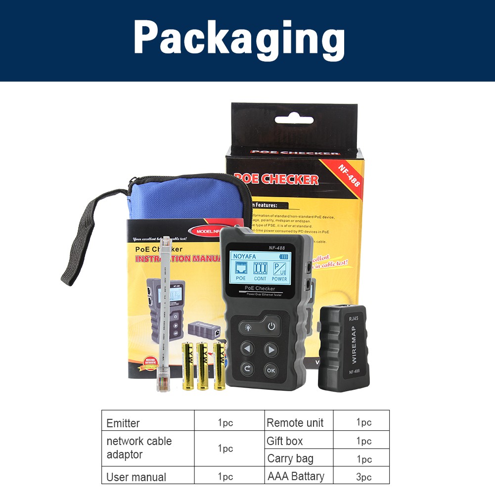 NF-488 Network Cable Tester Poe Checker Continuity Tester Loop-Back Test