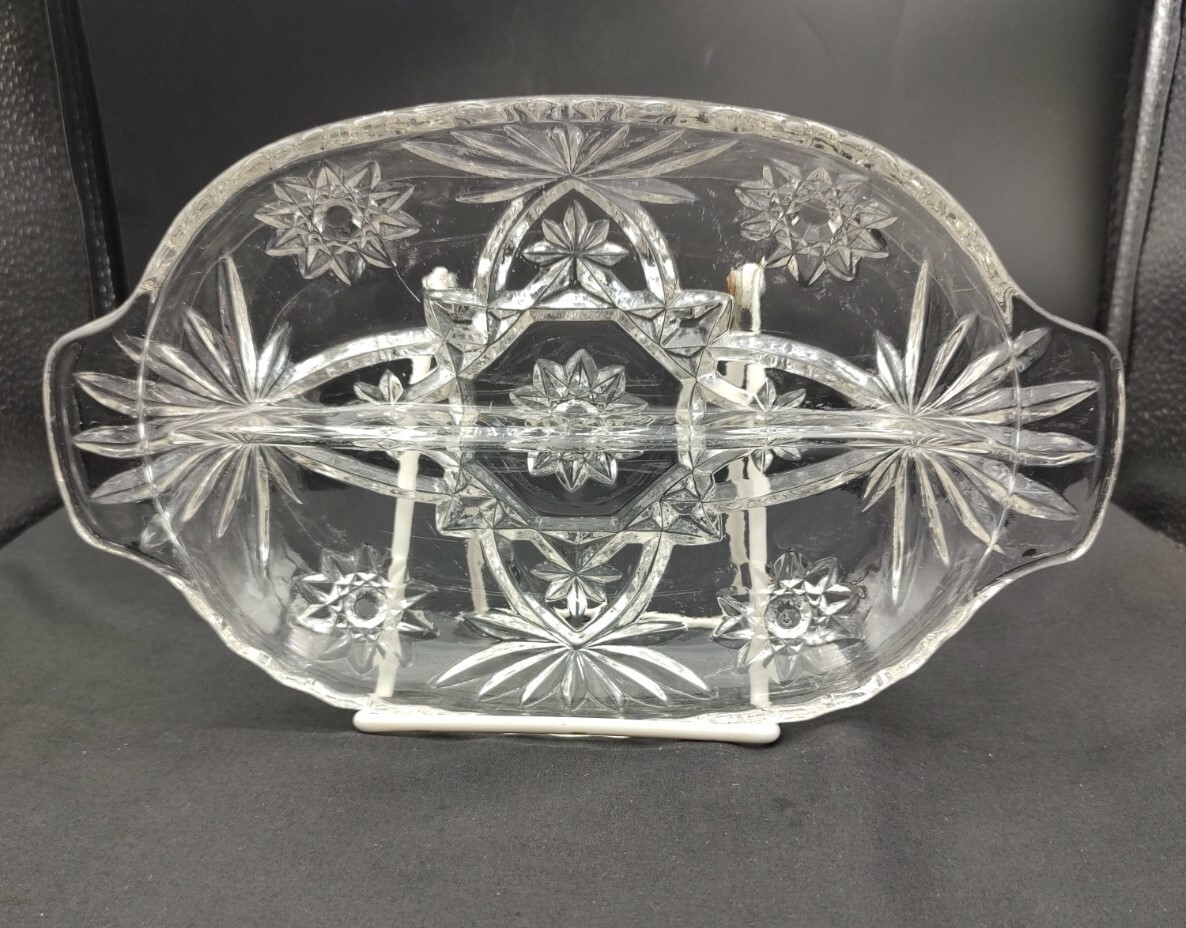 Anchor Hocking Prescut Clear 10" Oval 2 Part Relish Circa: 1960