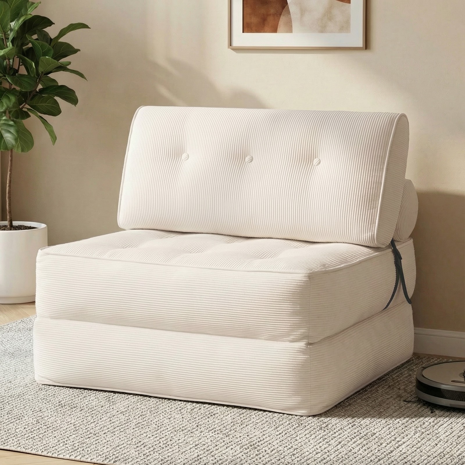 Foldable Single Sofa Bed, Convertible Sleeper Chair Bed Couches w/ Dual-Cushion
